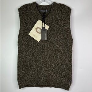 Fisherman Out Of Ireland Virgin Merino Wool Vest Hunger Green Large NWT